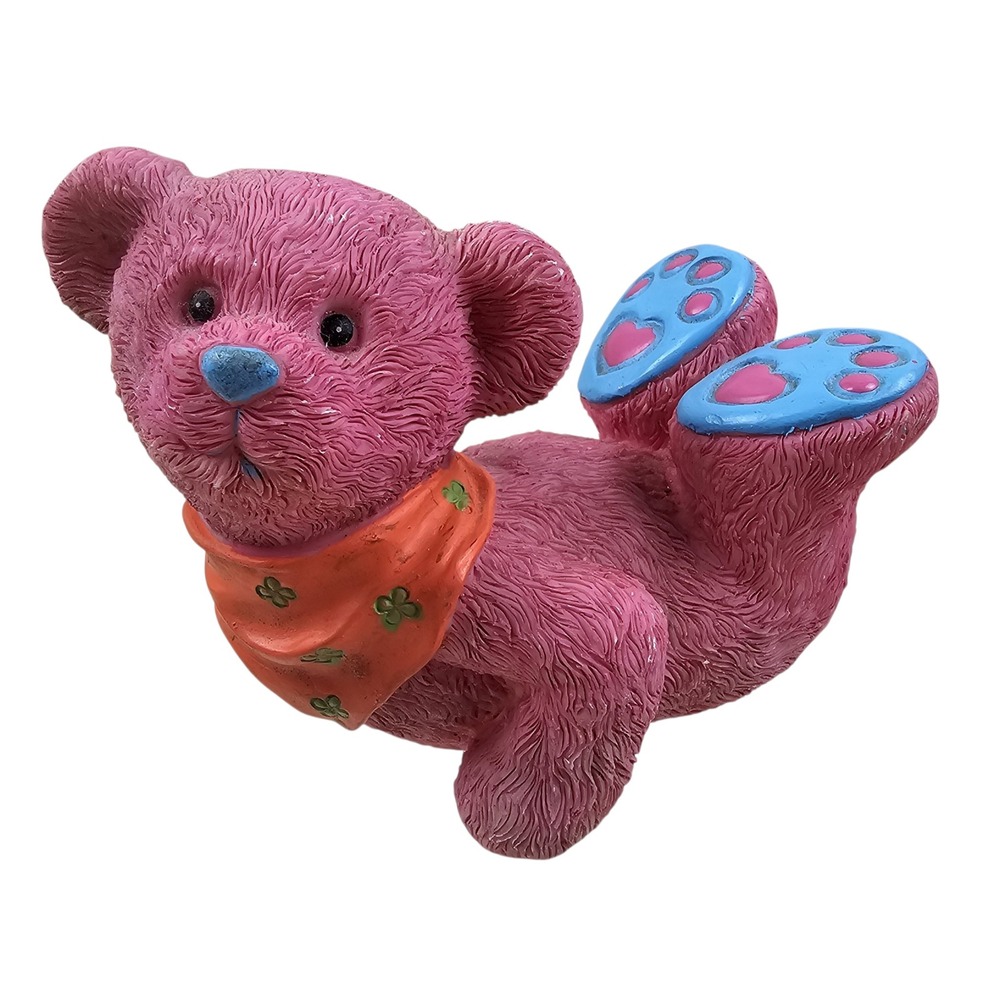 Cuddle'somes Pink Resin Bear Figurine Blue Heart Paw Pads Orange Clover Bandana